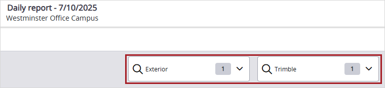Company and location filter selected in a daily report