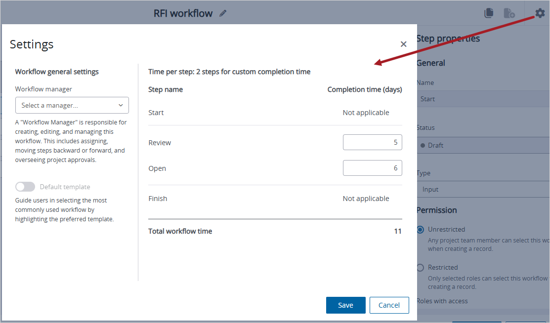 Completion time for steps in a workflow template