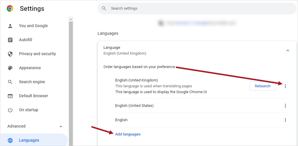 Browser language setting example