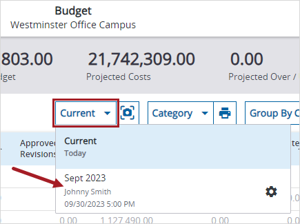 Budget snapshot list