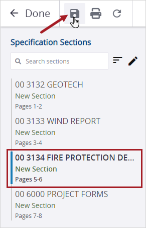 Save new specification