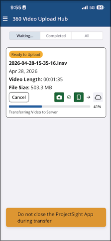 360 video transfer and upload