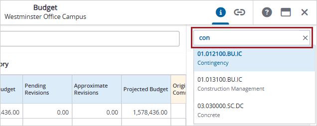 Budget item search example