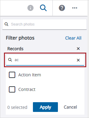 Text in the search field of the Records filter
